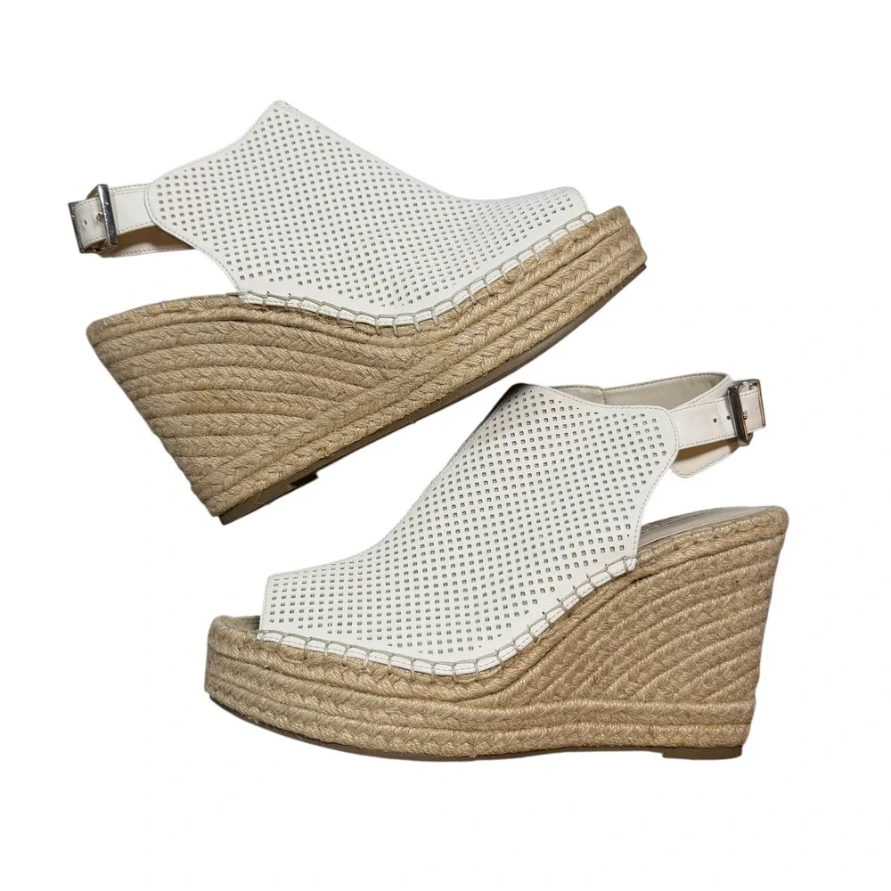 Kenneth Cole New York Orelia Wedge Sandals‎ Size 10M White Perforated Espadrille